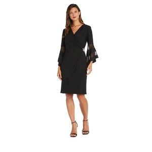 R&M Richards Black Midi Dress with Sheer Bell Sleeves